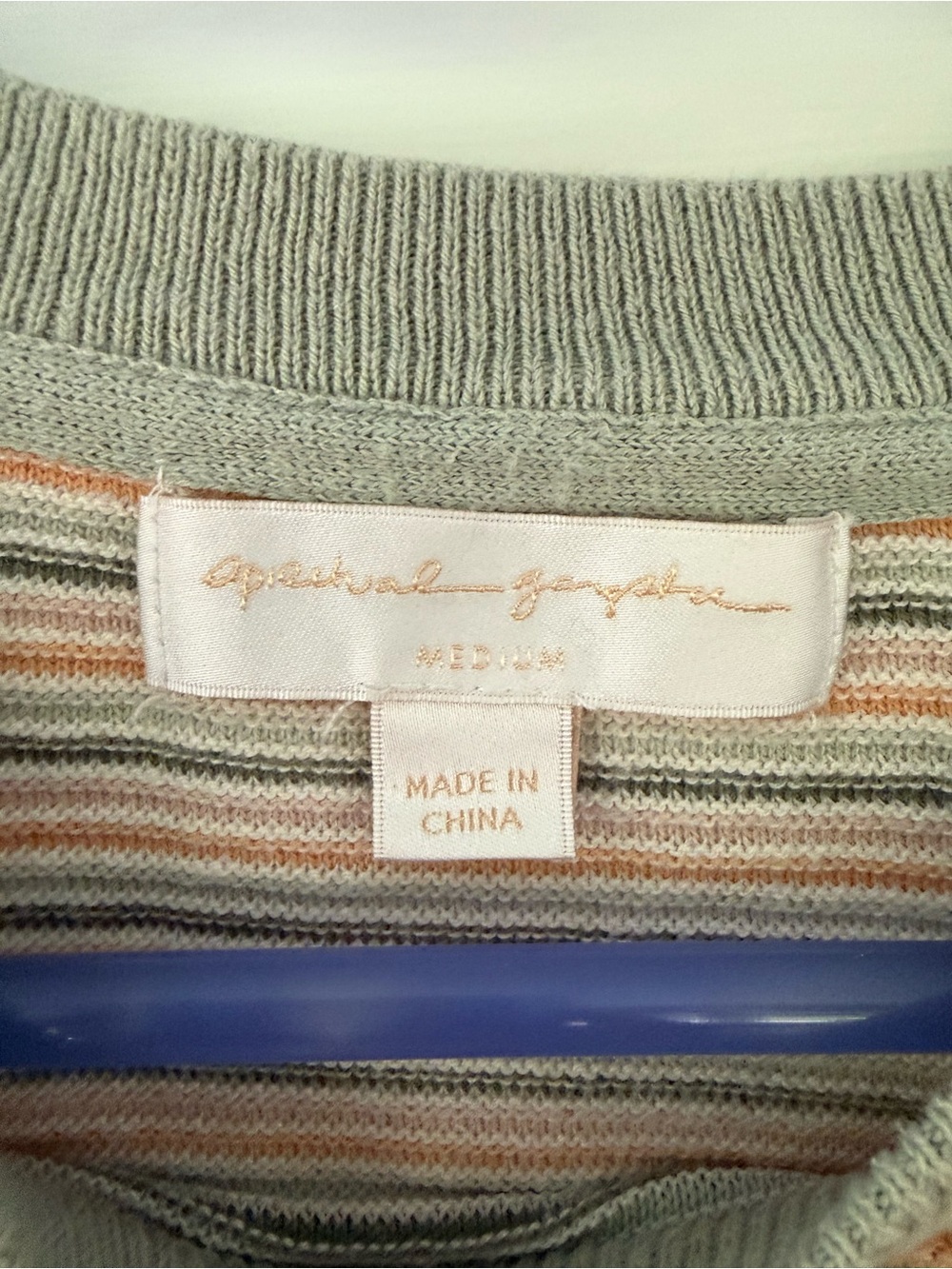 Spiritual Gangster Striped Crewneck Sweater in Sage Green and Peach - Picture 6 of 8